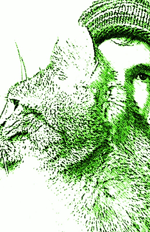 a boy and his green cat