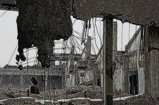 Drawing of earthquake destroyed building