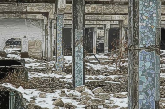 Drawing of earthquake destroyed building