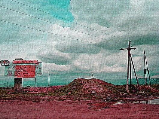 watercolor based on the "welcome to gyumri" sign outside of the city